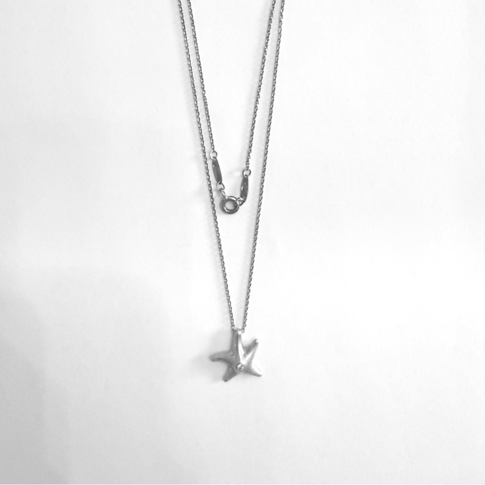 Tiffany & Co. Diamond & 925 Silver Elsa Peretti Starfish Pendant 16”Necklace OBO